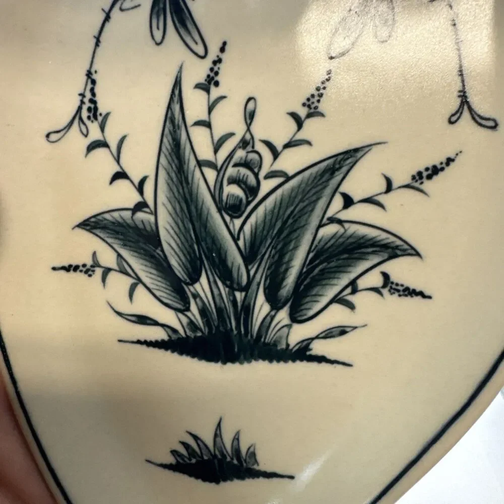Bat Trang Vietnamese Hand Painted Pottery 2 Bowl heart trinket dish Dragonflies